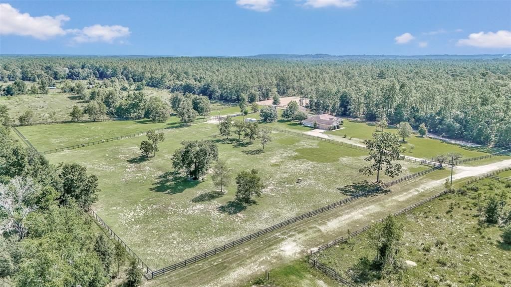 View of home and pasture on left