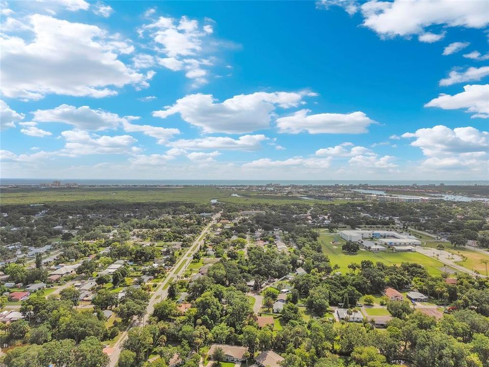 Aerial of river in background