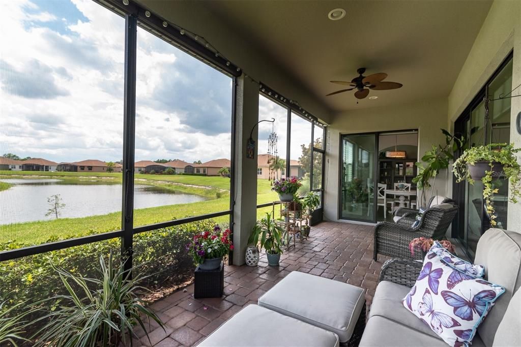 Access to the lanai is through the triple slider in the living room and the double slider in the dinette.