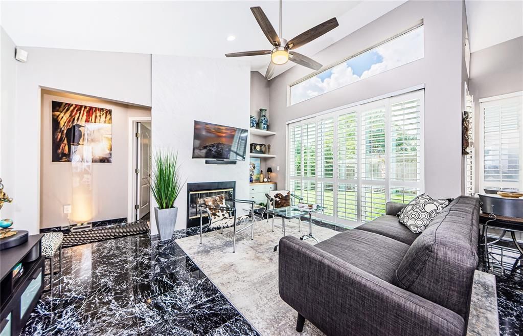 Family Room with Wood Burning Fireplace