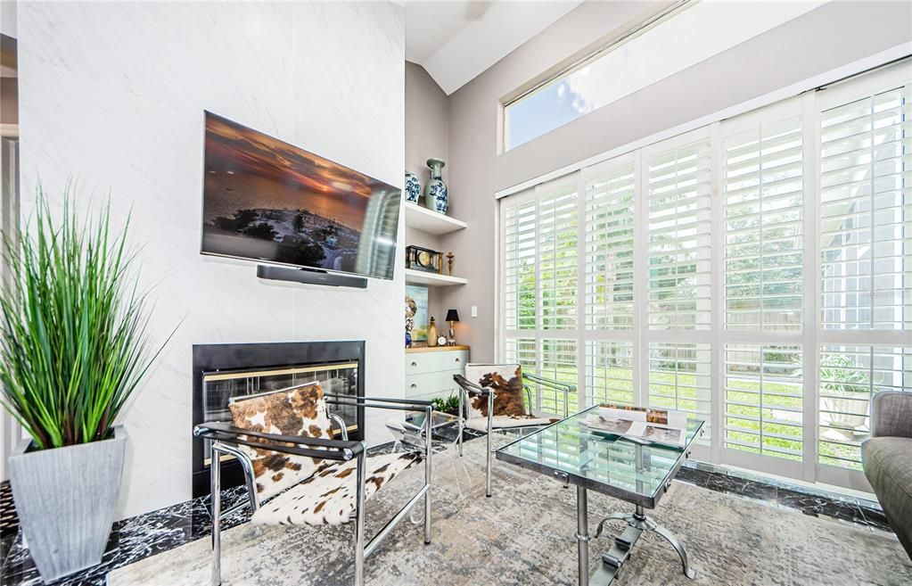 Family Room with Wood Burning Fireplace