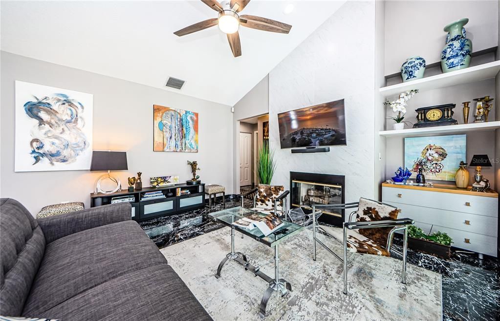 Family Room with Wood Burning Fireplace