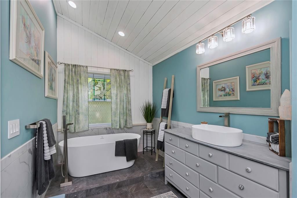 Primary Bathroom with Soaking Tub and Built-in Bluetooth