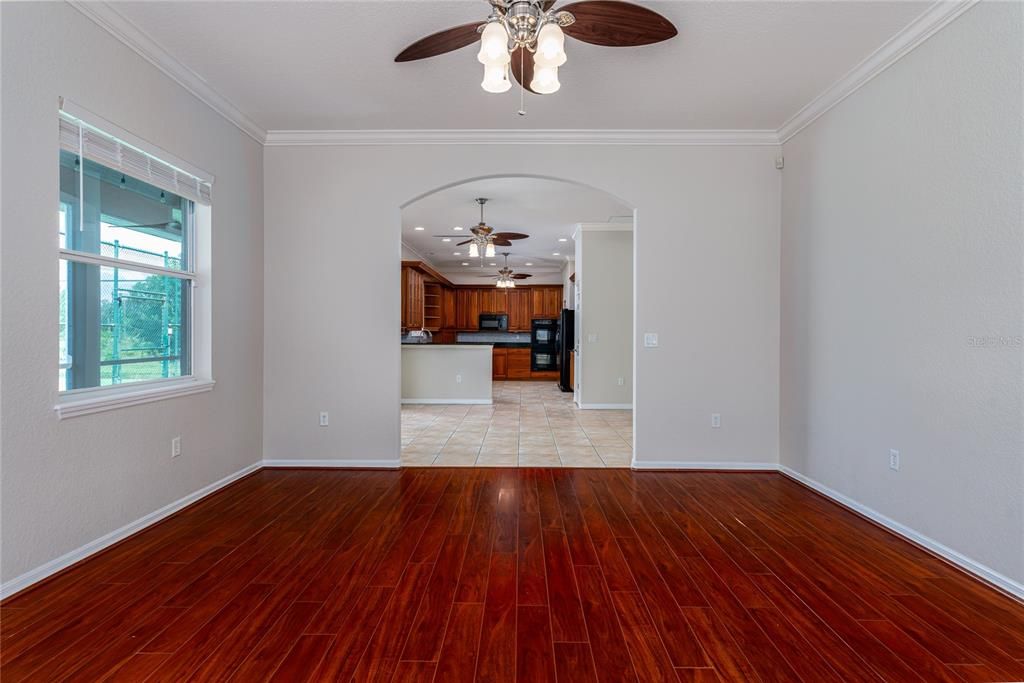 Family Room View to Dinette & Kitchen