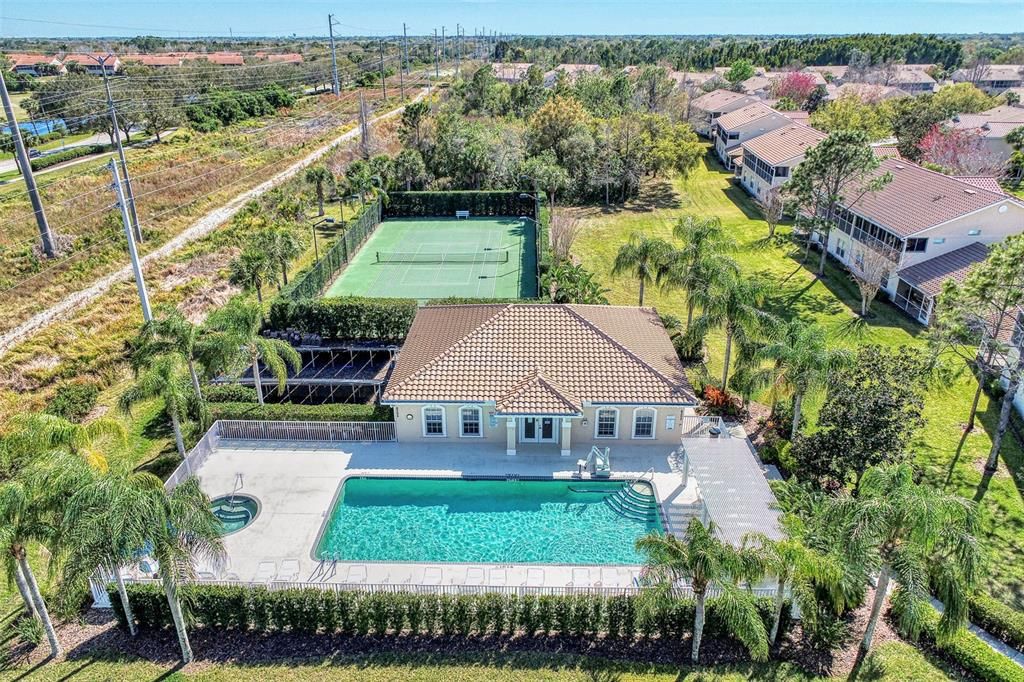 Aerial of Pool, Clubhouse and tennis courts