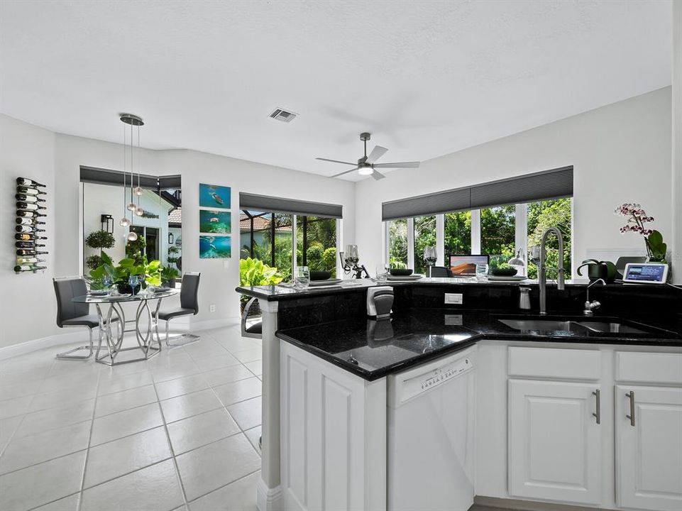 view to pool from kitchen