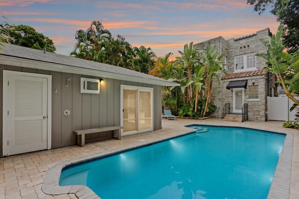 The stunning saltwater pool perfectly positioned in the backyard.