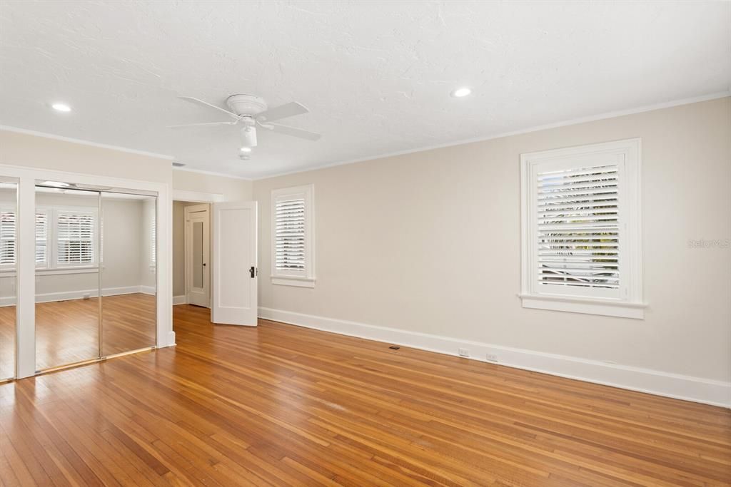 Primary bedroom has space for a King size bed and large furniture.