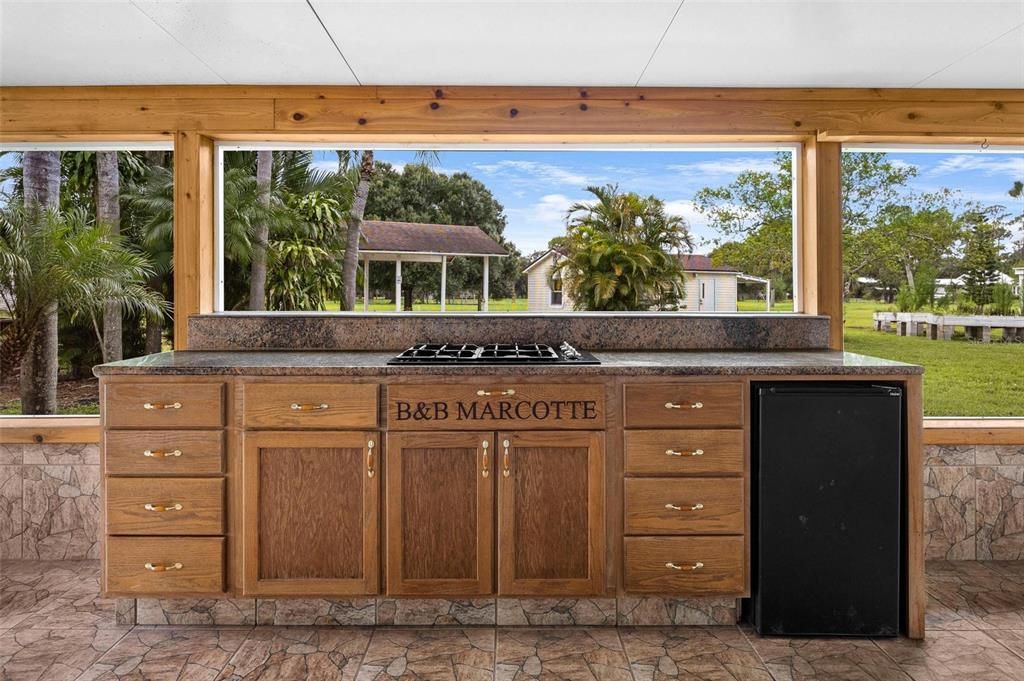 Back porch outdoor kitchen with gas stovetop