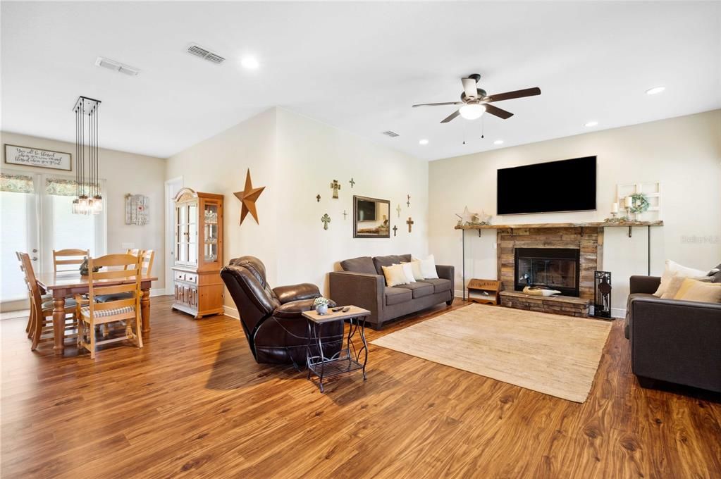 Great Room with wood burning fireplace