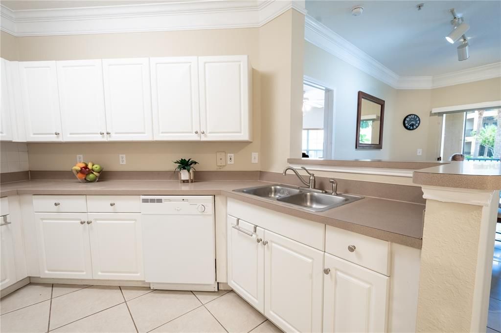 The kitchen is open to the dining and living room.