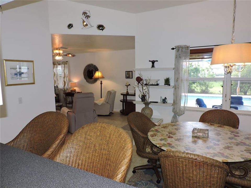 View from kitchen to dining room and family room