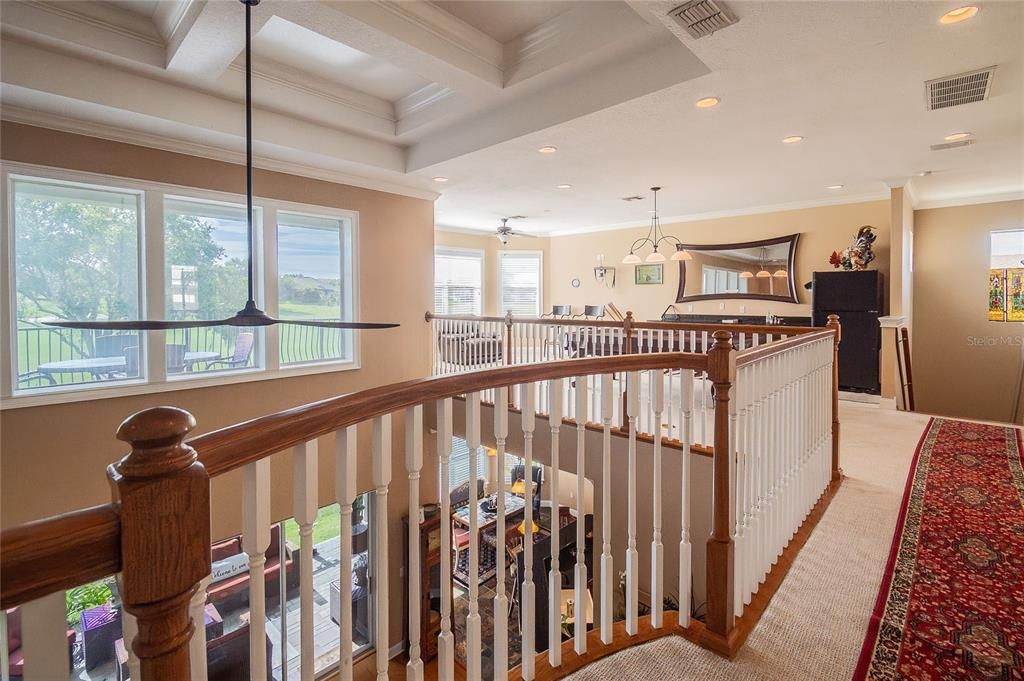 Balcony upstairs looking from bedrooms to game/bonus room area.