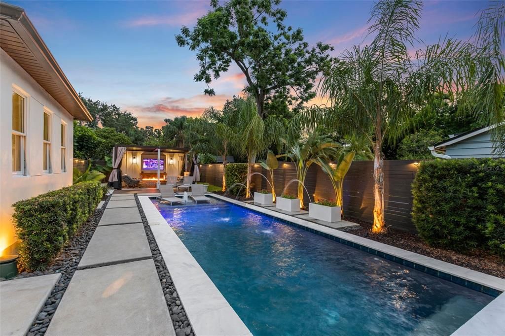 Pool with LED colored lighting