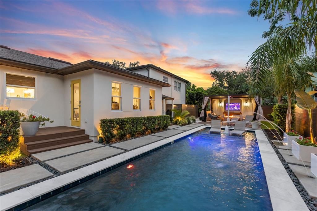 Pool with LED colored lighting