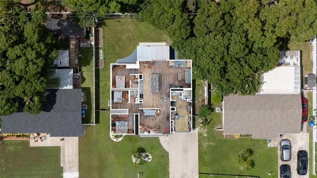 Aerial view of home w/ floor plan