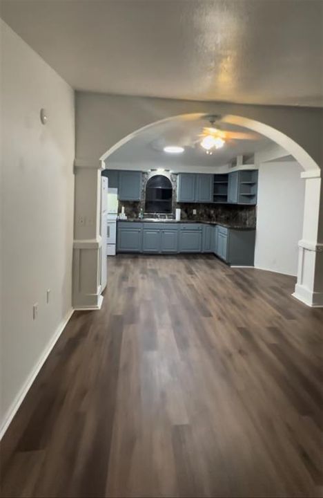 Dining room and kitchen.