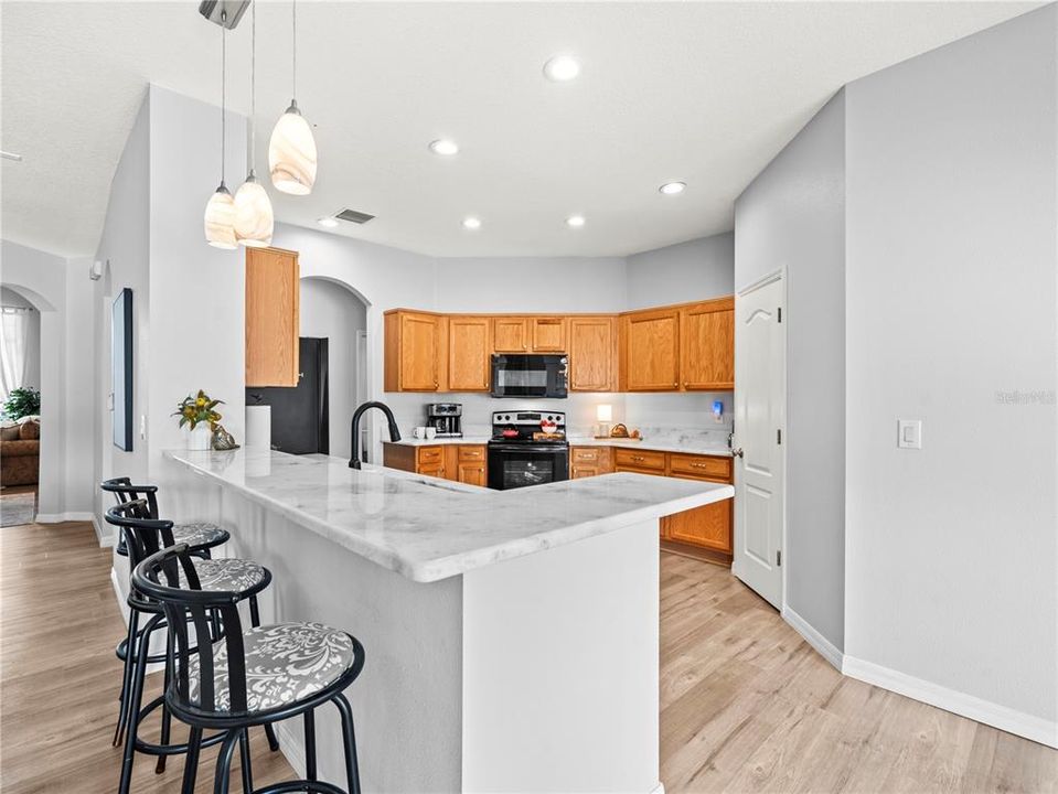 New custom granite countertops, new range, pantry, and breakfast bar are perfect for the Chef in the family! New luxury vinyl flooring throughout the kitchen too!