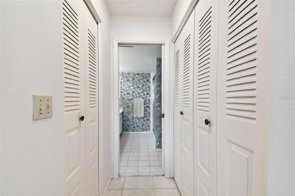 Walk-in closet to the left is approximately 5' x 5' and closet to the right is 2' D x 5' W.