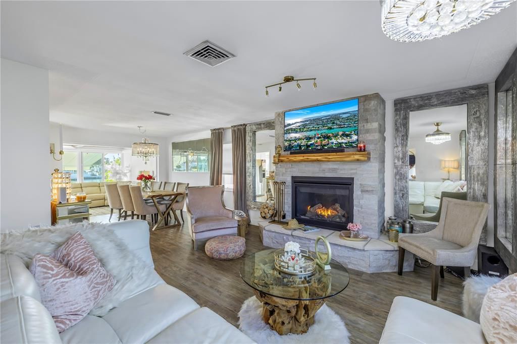 Living room with New gas fireplace.