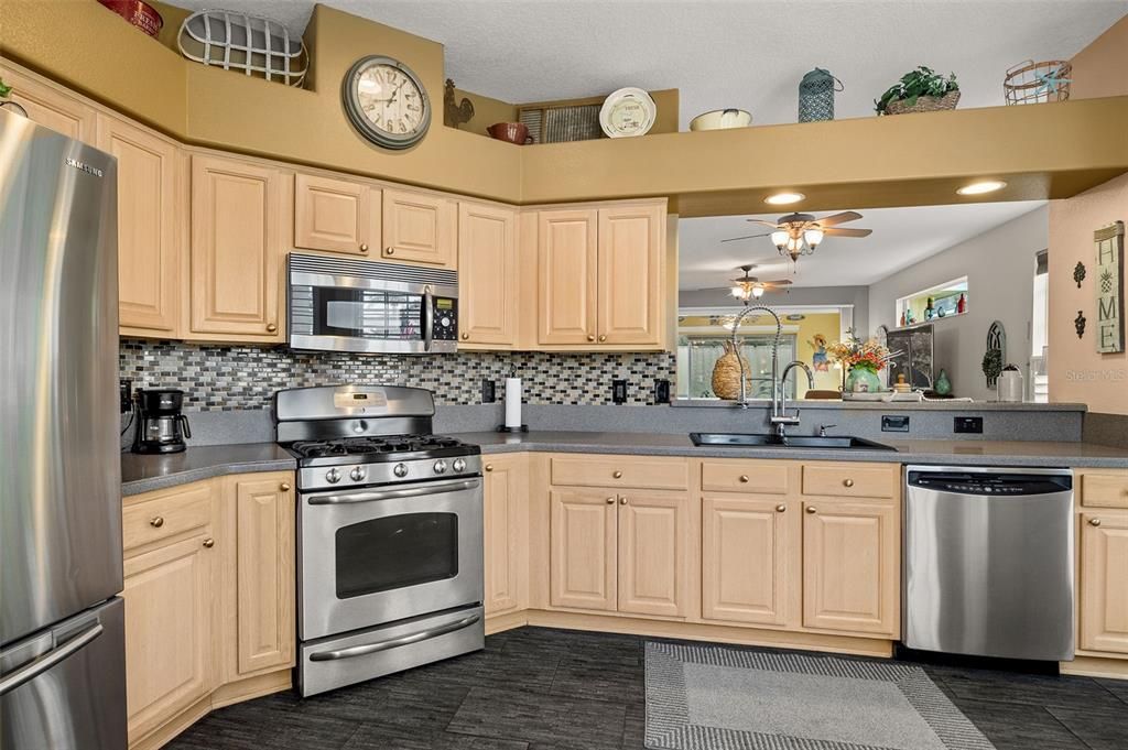 Kitchen With All Stainless-Steel Appliances.