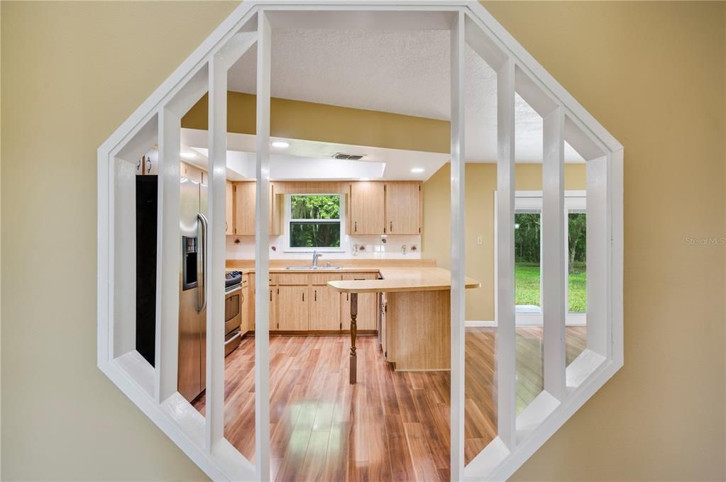 Pathways to and from kitchen to living room.