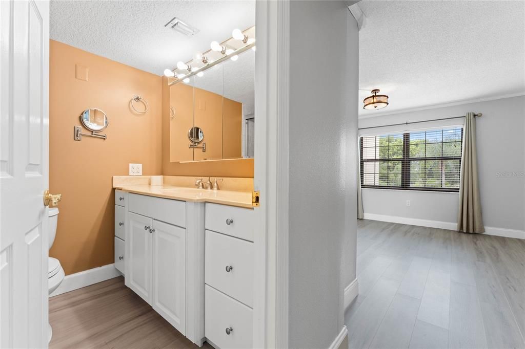 OWNERS BEDROOM WITH LARGE VANITY AND WALK-IN SHOWER