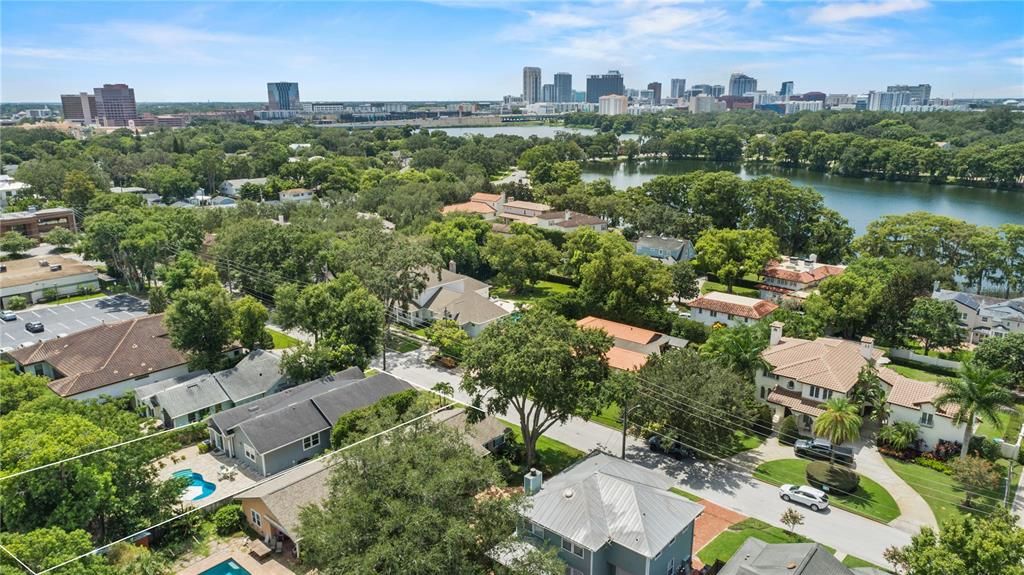 Bird’s eye of Lake Adair and downtown Orlando