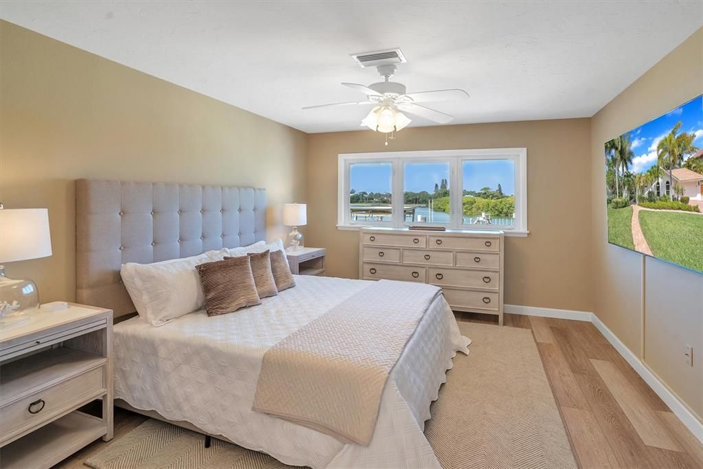 Primary bedroom overlooking the bay