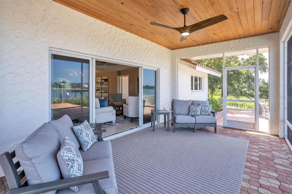 Screen porch overlooking the bay