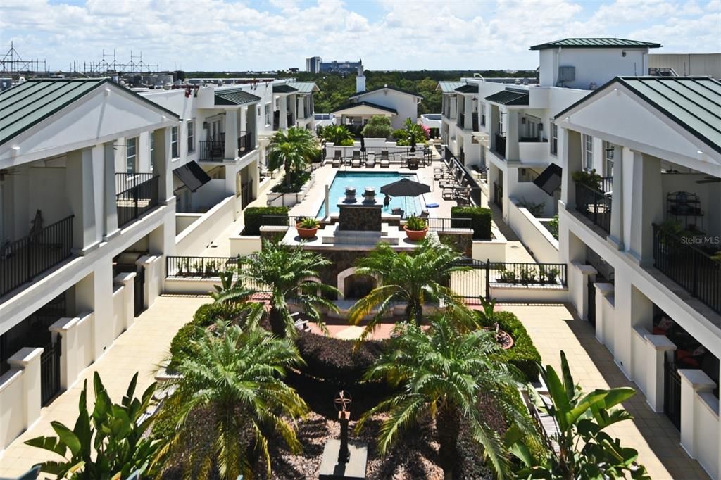 Aerial Picture of Fireplace, Landscaped Gardens and Pool