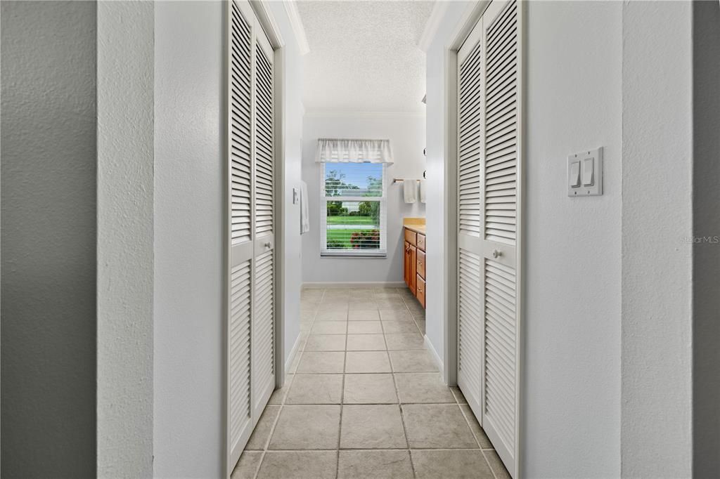 PRIMARY BATHROOM HAS TILE FLOORING AND 2 CLOSETS. A LARGE WALK-IN AND BUILT-IN CLOSET.