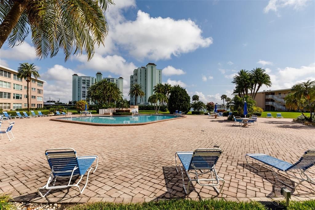 View from in back of unit 131. Heated pool & plenty of deck space.