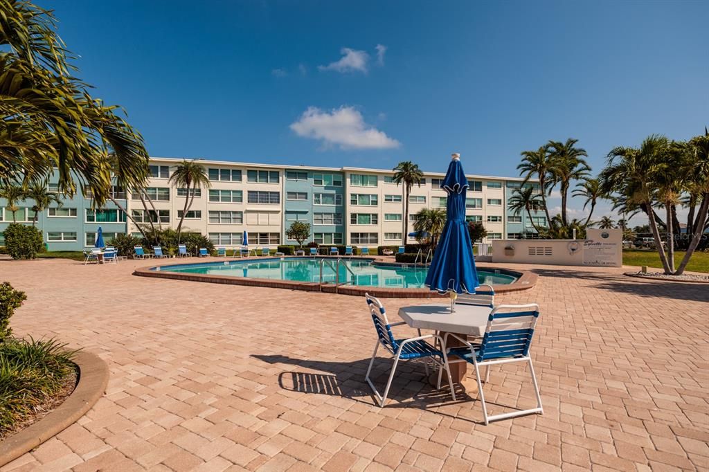 Heated Pool has outside bathroom access.