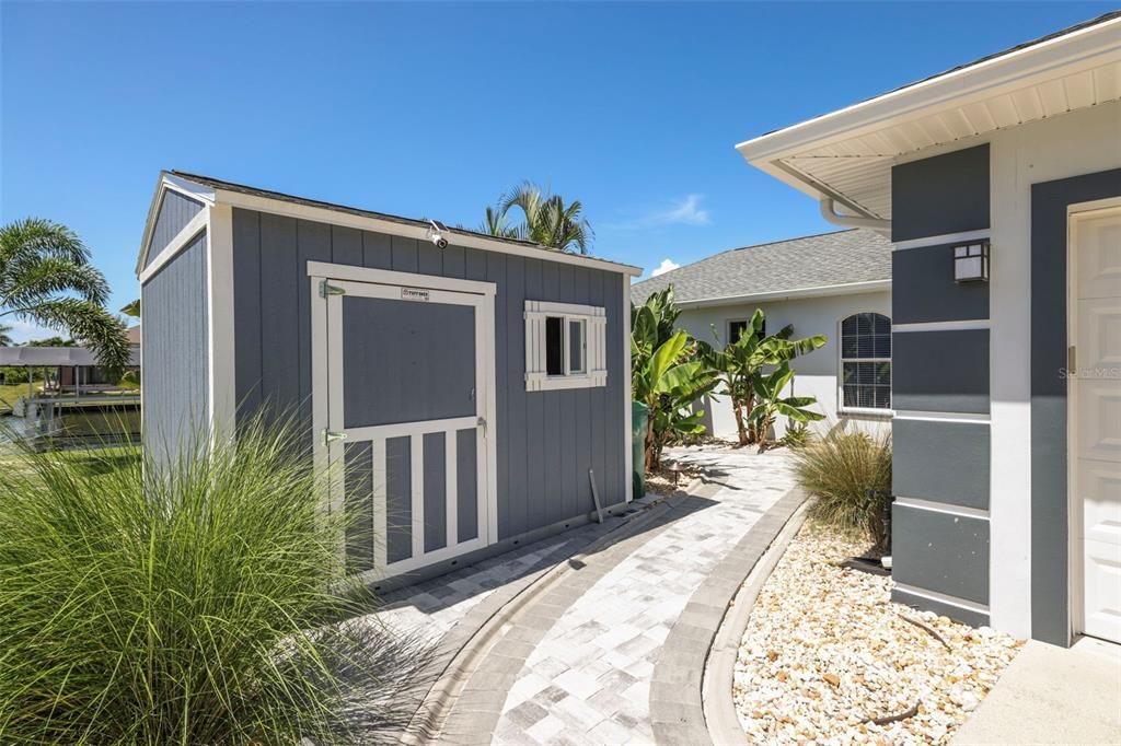 Shed on slab allows for additional storage.