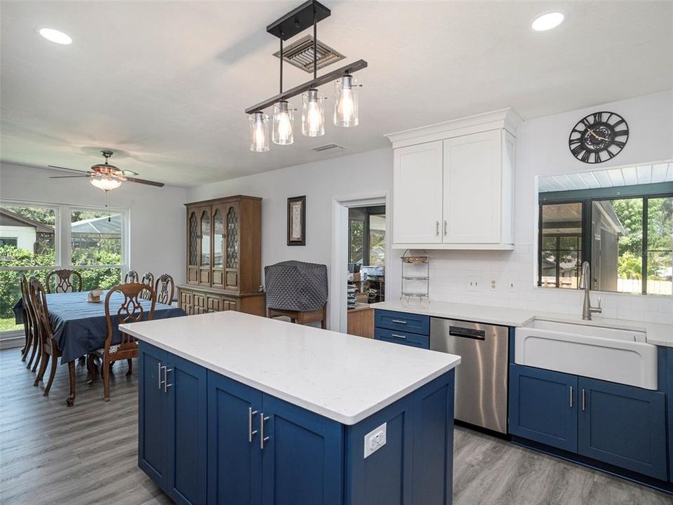 Kitchen with Dining Room View, Partial Open Floor Plan. Farm sink!