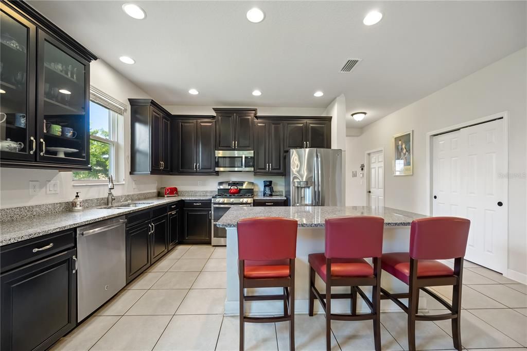 The kitchen island works great for both food prep and as a breakfast/eating area