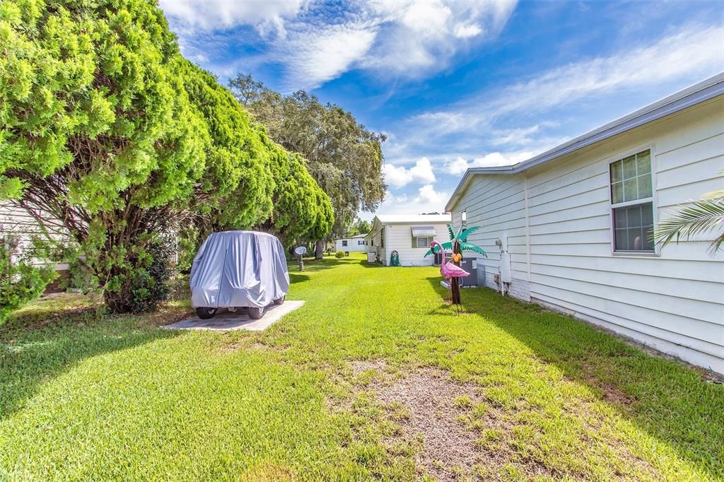 Backyard w/paver pad for golf cart