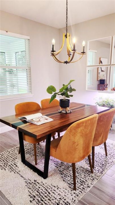 Dining area for the with scandi-farmhouse lighting