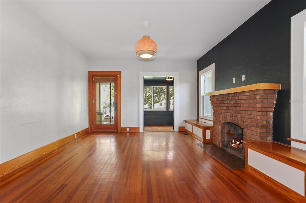 Living Room with Wood Burning Fireplace