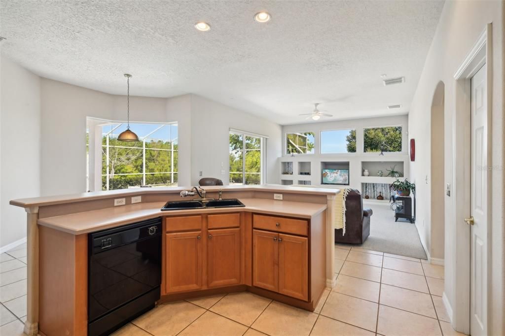 The Kitchen overlooks the family room