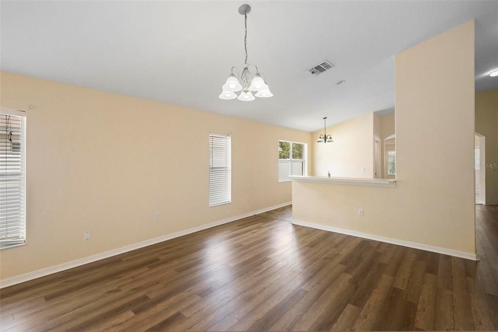 High ceilings in Kitchen and family room.