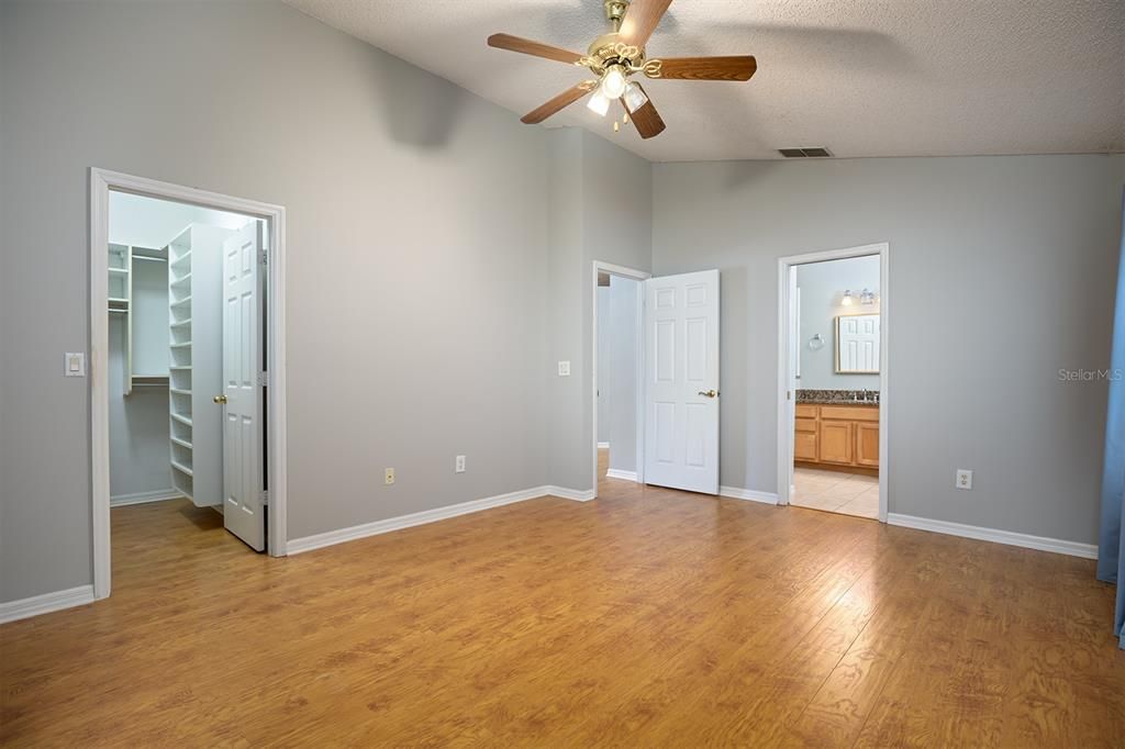 Master bedroom and bathroom suite with custom closets.