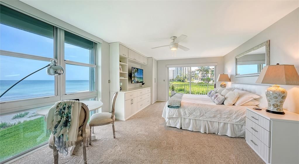 Primary bedroom has North and West views of the Gulf of Mexico.