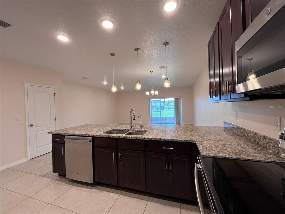 Kitchen, living and dining area