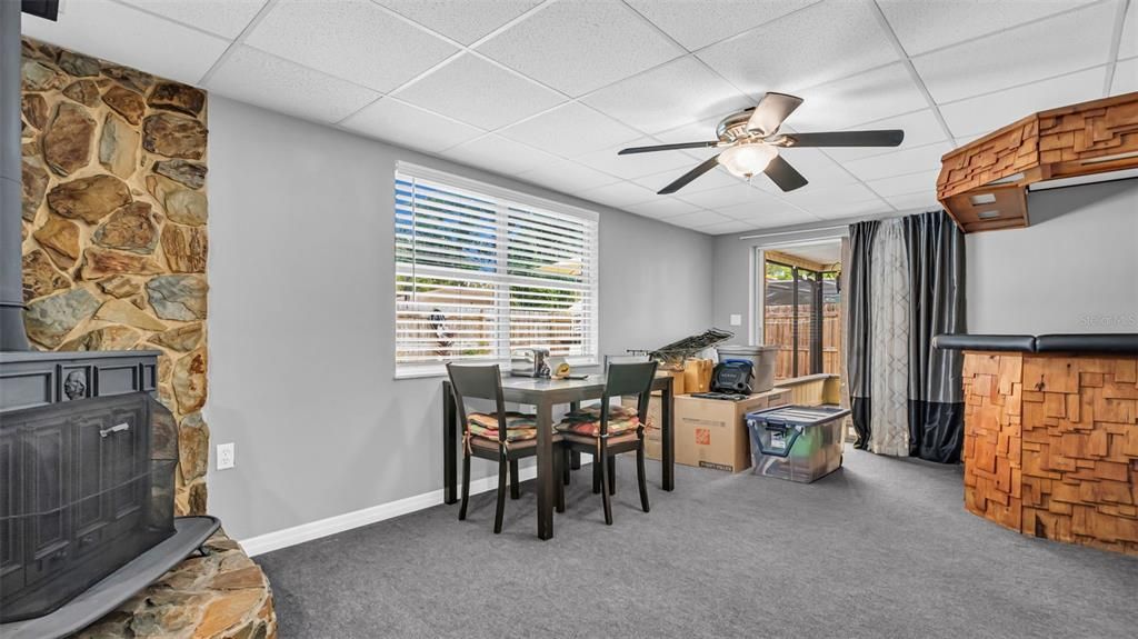 family room with fireplace