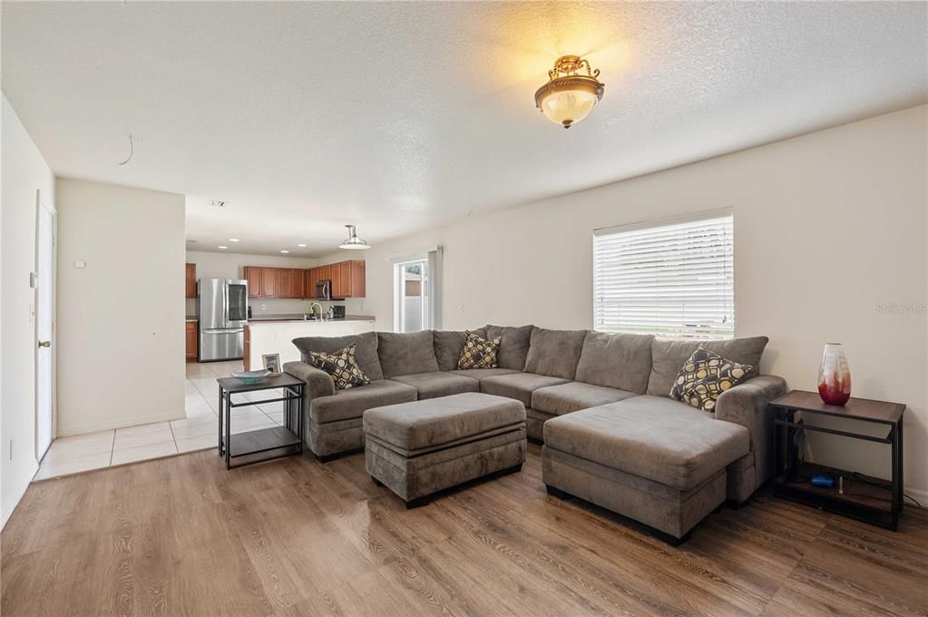 Family room with view of the Kitchen