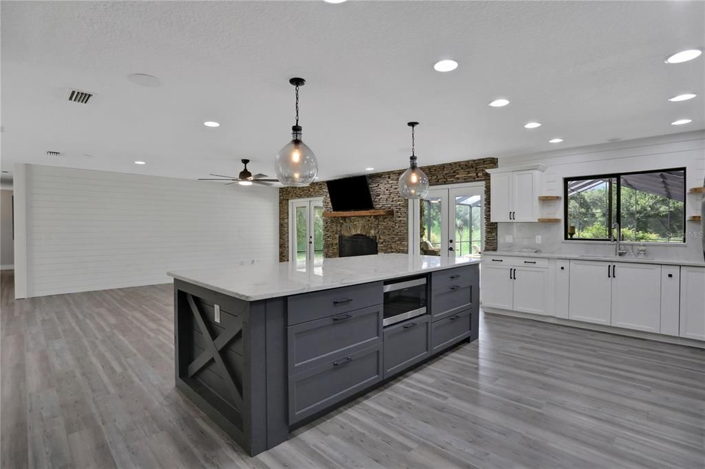 Open floor plan with Kitchen and family room