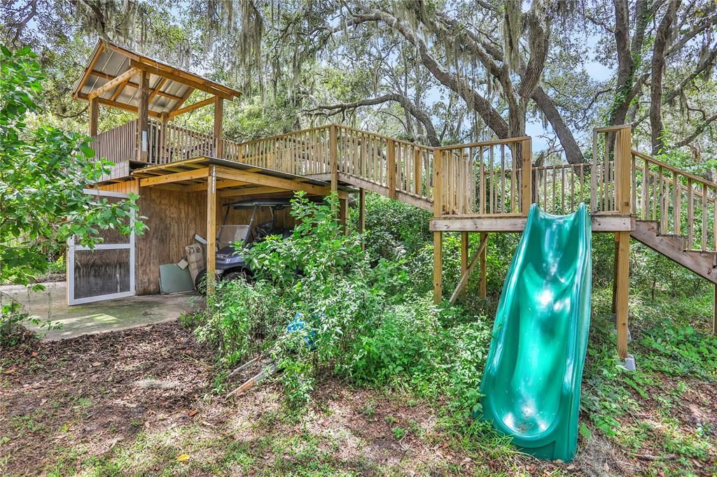 12X12 Shed with custom playhouse on top. Great for the kids to enjoy!