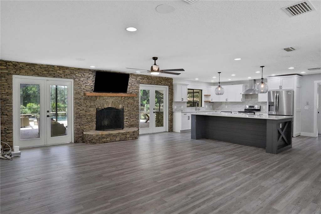 Open floor plan of Family Room and Kitchen